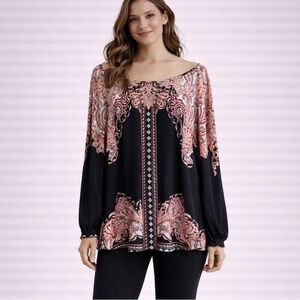 JM Collection Black Peach Long Sleeve Top
